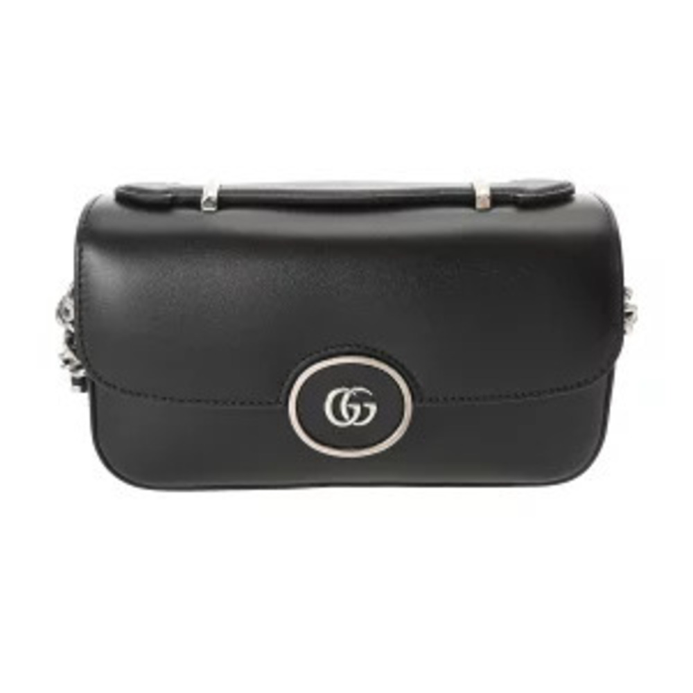 Gucci Double GG Shoulder Bag Black Leather